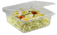 PET container with hinged lid